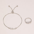 2pcs Silver Crystal Zircon Leaf Adjustable Bracelet and Ring Set