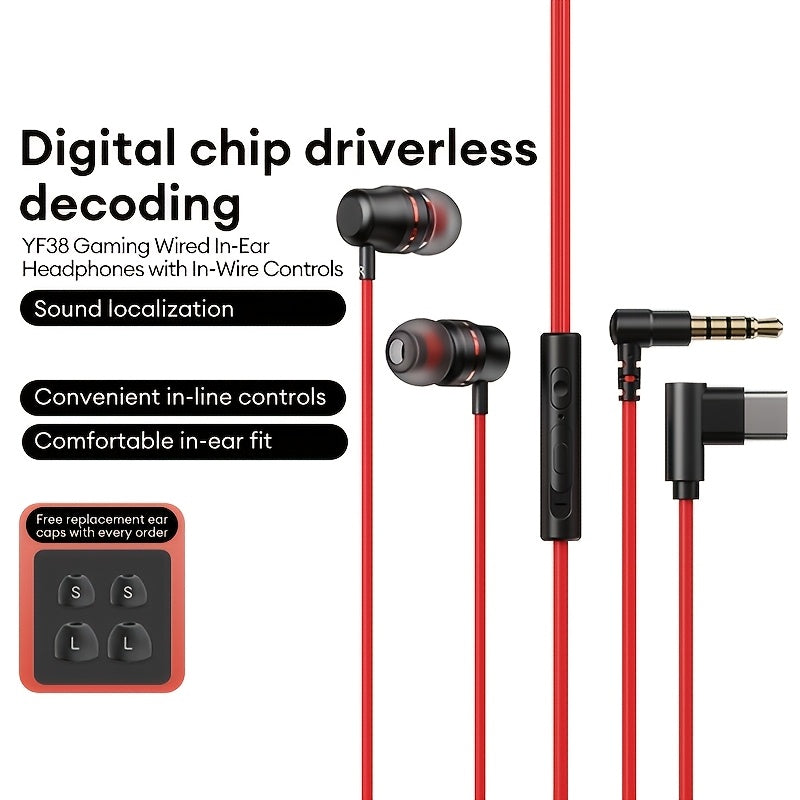Lenovo YF38 Type-c Headphones Earphones Headset Multi-Scenario Users and Sound Quality Seekers Daily Device Connection and Casual Gaming Moments Professional Game-Tuned High-Resolution Audio Effects Compact In-Ear Build Stron