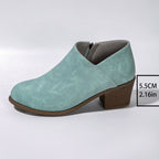 Chunky Heel Round Toe Ankle Boots with Side Zipper Design