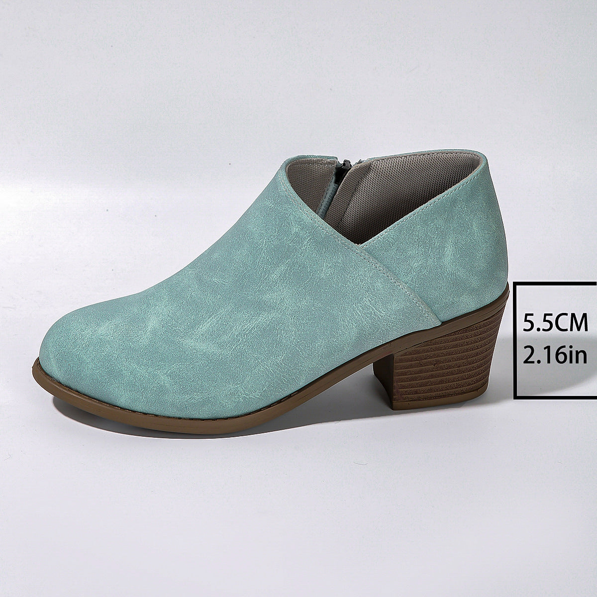 Chunky Heel Round Toe Ankle Boots with Side Zipper Design