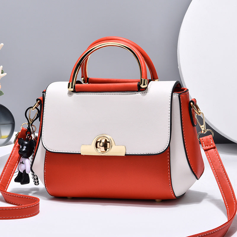 Elegant Retro Colorblock PU Leather Crossbody Bag with Top Handle