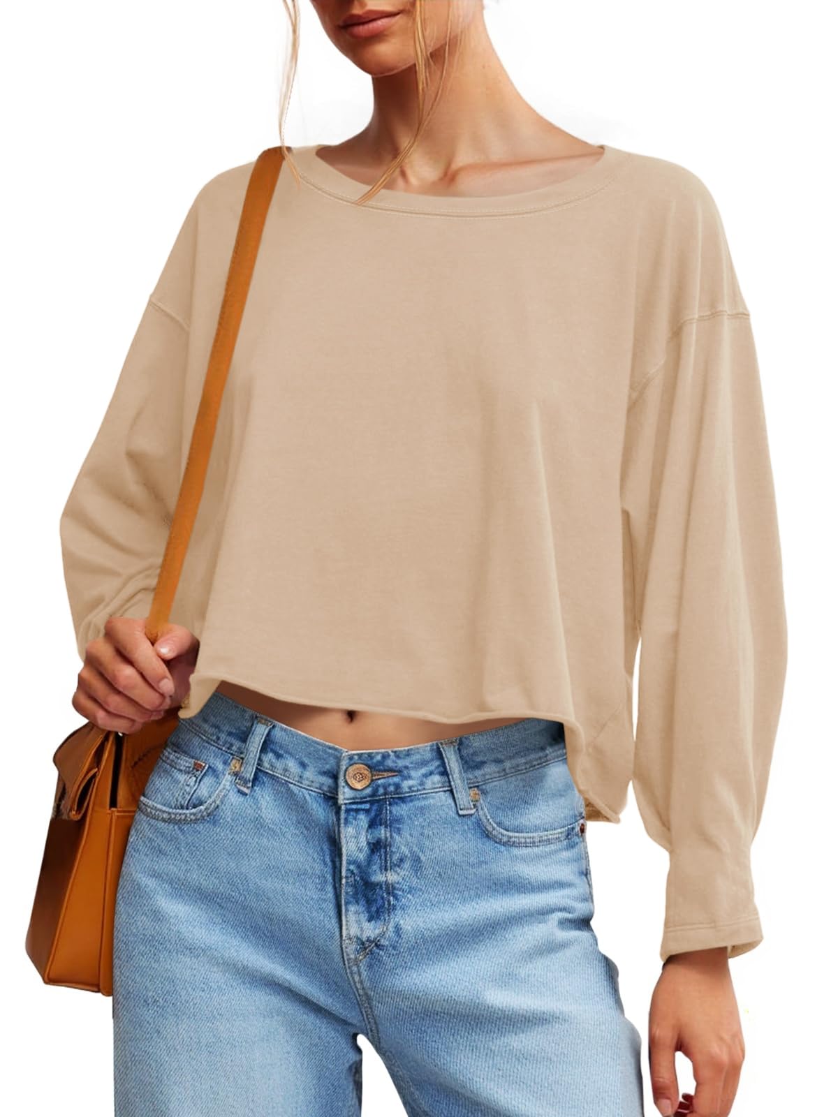 Lantern Sleeve Crewneck Crop Top