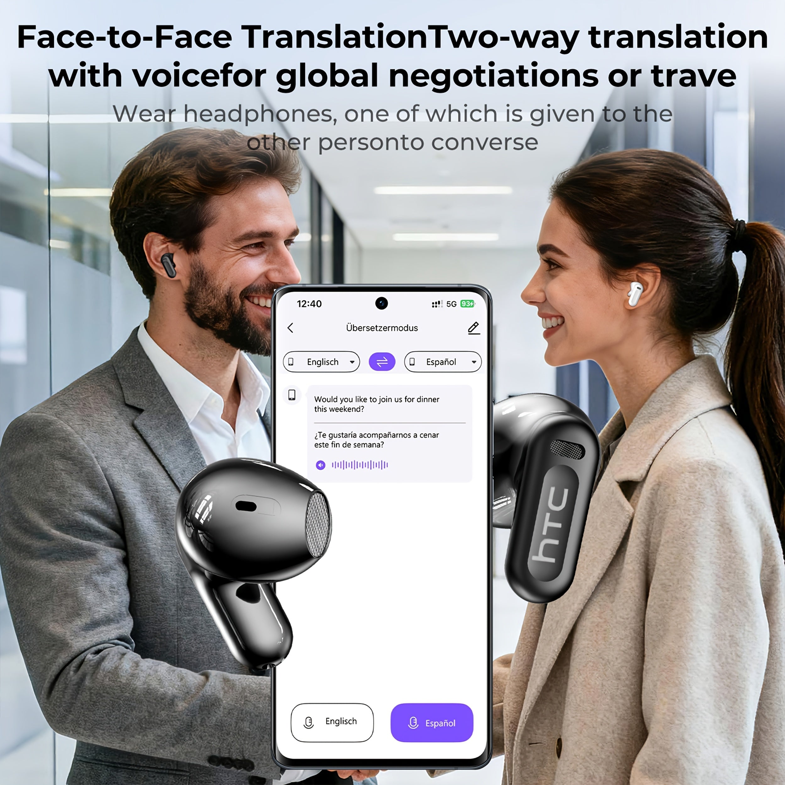 1 X 2026 Model AI Real-Time Translation Smart Earbuds, Bidirectional Translation Earphones, Portable Translation Earbuds Compatible with IOS and Android Systems for Music and Calls, Wireless V6.0 Low Latency, Active Noise Can