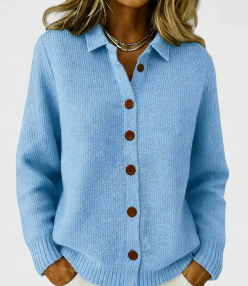 Button-Front Lapel Sweater Cardigan
