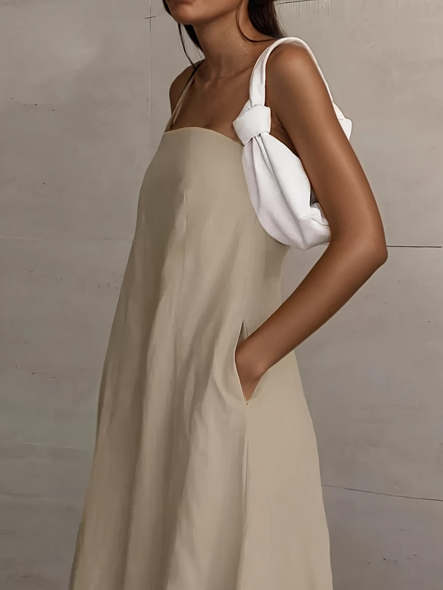High-Waisted Linen Strapless Bandeau Dress