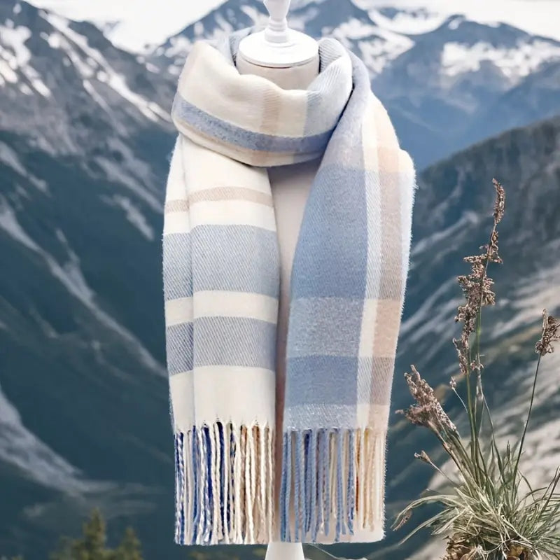 Unisex Pastel Plaid Tassel Shawl Scarf
