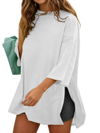 Oversized Side-Slit T-Shirt with 3/4 Sleeves