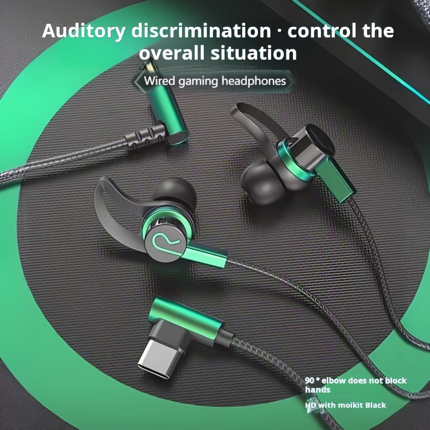 In-Ear Wired Headphones, Music Headphones, Gaming Wired Headphones, Low Latency, Inline Control with Microphone, High-Definition Calls, Compatible with 3.5Mm Round Jack And Type-C Flat Port, Suitable for Most Smartphones