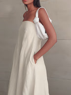 High-Waisted Linen Strapless Bandeau Dress