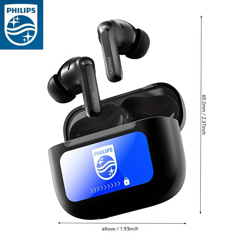 Philips Wireless Headphones with ANC Noise Cancelling, LCD Touch Screen, TWS, 28H Playtime Bluetooth 6.0 Headphones, 13mm Dynamic Driver, AI Call Noise Reduction, Comfort Fit for Sports/Travel, Perfect New Year Gift for Famil