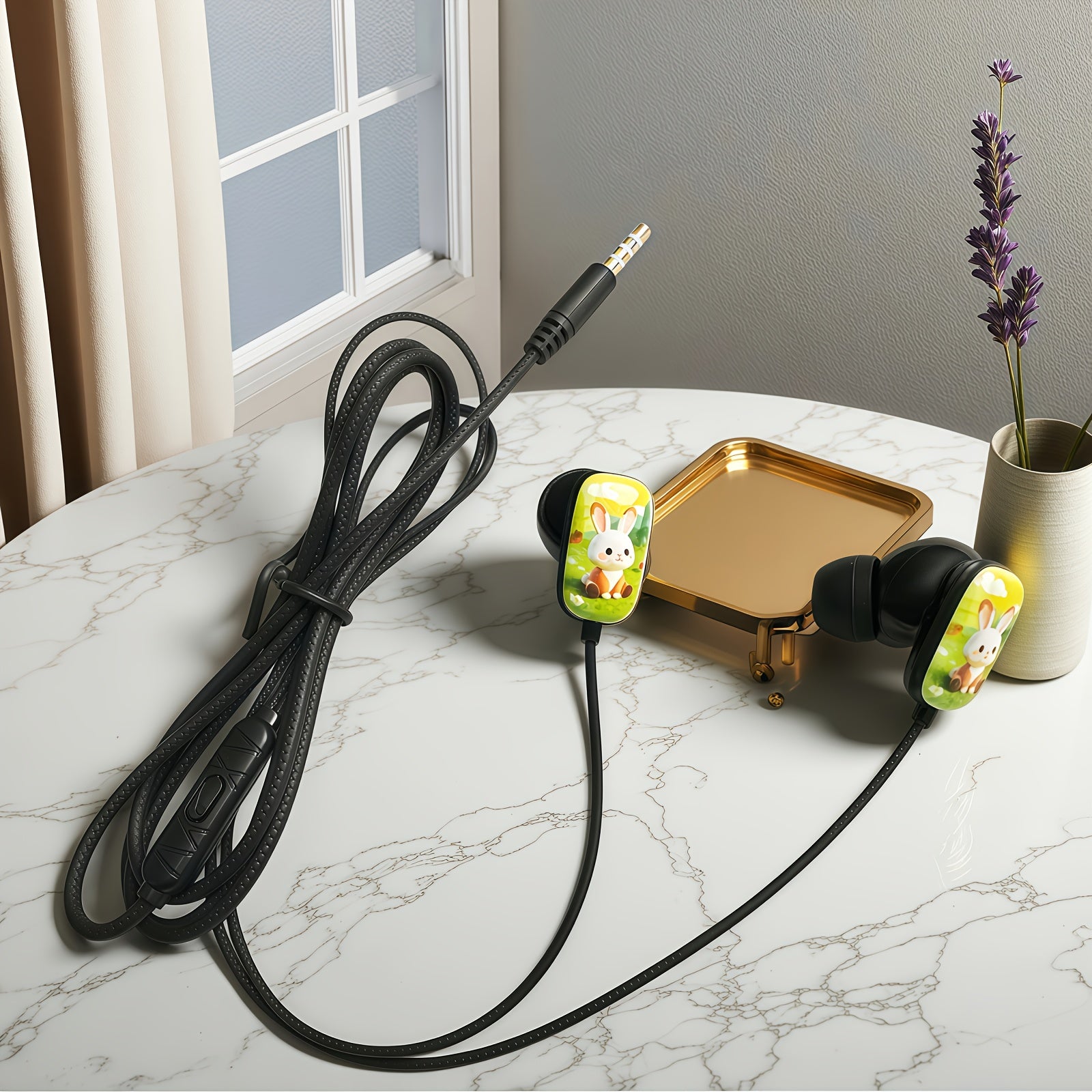 2D Flat Printing Cute Bunny Wired Headset,semi-in-ear Music Headphones, Student Headphones,Lightweight Cartoon Noise-canceling Headphones, HD Microphone, Stereo Sound Quality,Suitable for Birthday and Party Gifts.Compatible w